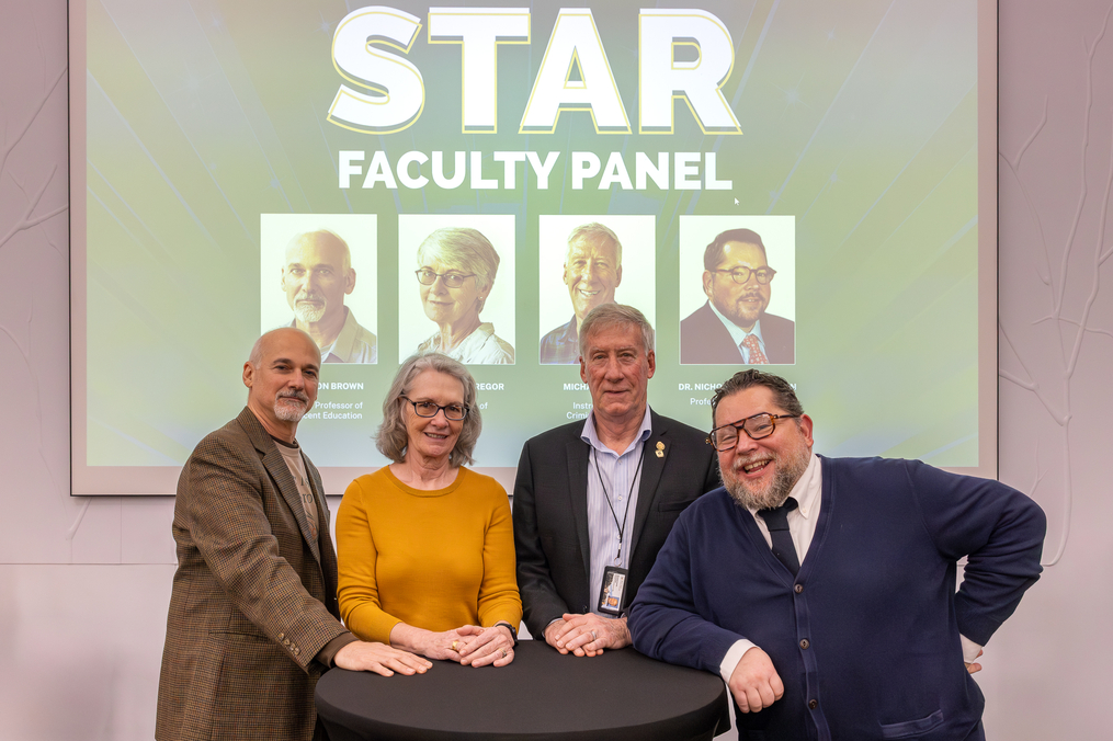 Panelists Dr. Gordon Brown, Prof. Gylla MacGregor, Prof. Michael Smith, and Dr. Nicholas Koberstein discussed a range of pressing issues in today's higher education landscape.